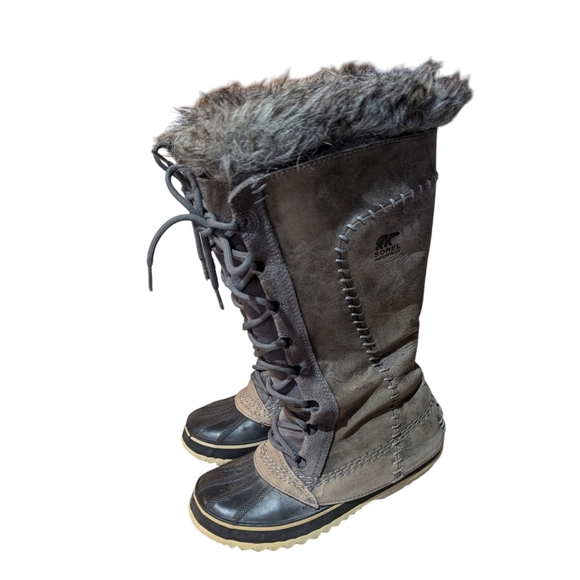 Sorel Boots Cate The Great Waterproof Leather Suede Lace Up Snow Gray Size 5 - Picture 3 of 7